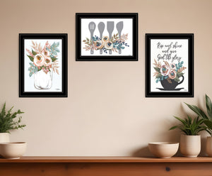 HomeRoots Set of Three Rise and Shine Kitchen Framed Prints – Rustic Wall Art for Modern Farmhouse Decor Black and Gold 408030