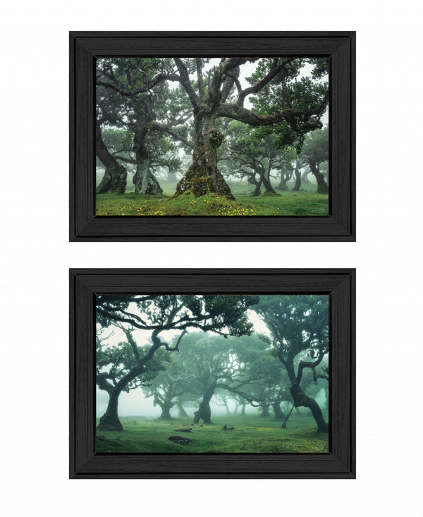 Homeroots Set Of Two Enchanted Forest 2 Black Framed Print Wall Art Charcoal Wood Print 408032