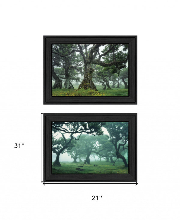 Homeroots Set Of Two Enchanted Forest 2 Black Framed Print Wall Art Charcoal Wood Print 408032