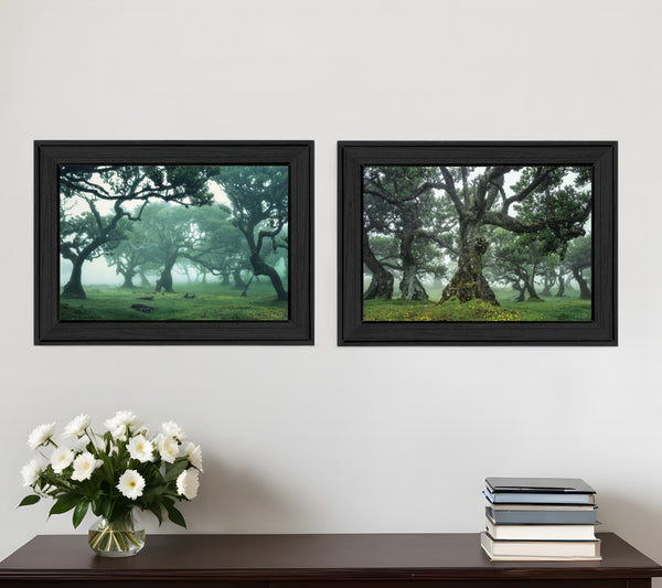 Homeroots Set Of Two Enchanted Forest 2 Black Framed Print Wall Art Charcoal Wood Print 408032