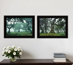 Homeroots Set Of Two Enchanted Forest 3 Black Framed Print Wall Art Black And Gold Wood Print 408033