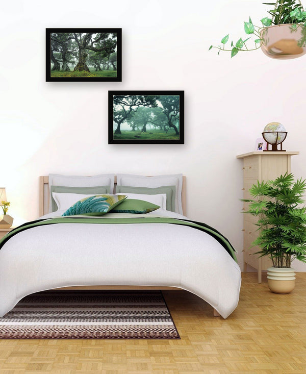 Homeroots Set Of Two Enchanted Forest 4 Black Framed Print Wall Art Black Wood Print 408034