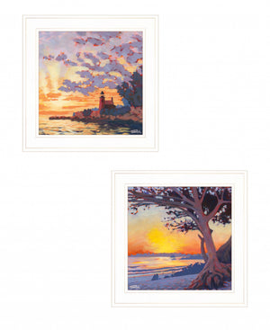 Homeroots Set Of Two Carmel Beach And Lighthouse 1 White Framed Print Wall Art White Wood Print 408035