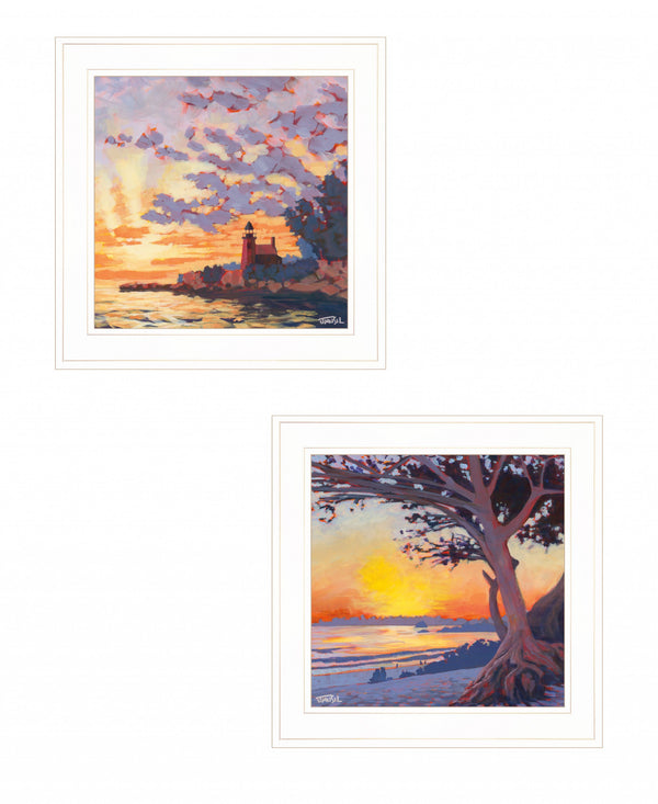 Homeroots Set Of Two Carmel Beach And Lighthouse 1 White Framed Print Wall Art White Wood Print 408035