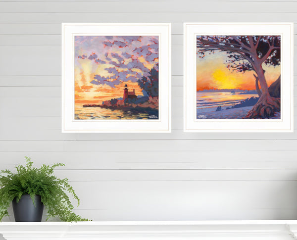 Homeroots Set Of Two Carmel Beach And Lighthouse 1 White Framed Print Wall Art White Wood Print 408035