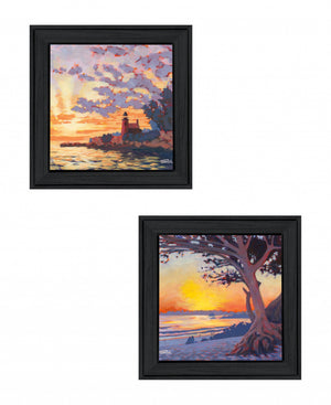Homeroots Set Of Two Carmel Beach And Lighthouse 2 Black Framed Print Wall Art  Wood Print 408036