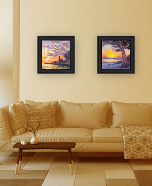 Homeroots Set Of Two Carmel Beach And Lighthouse 2 Black Framed Print Wall Art  Wood Print 408036