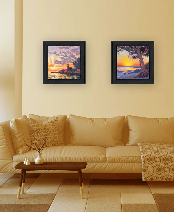Homeroots Set Of Two Carmel Beach And Lighthouse 2 Black Framed Print Wall Art  Wood Print 408036