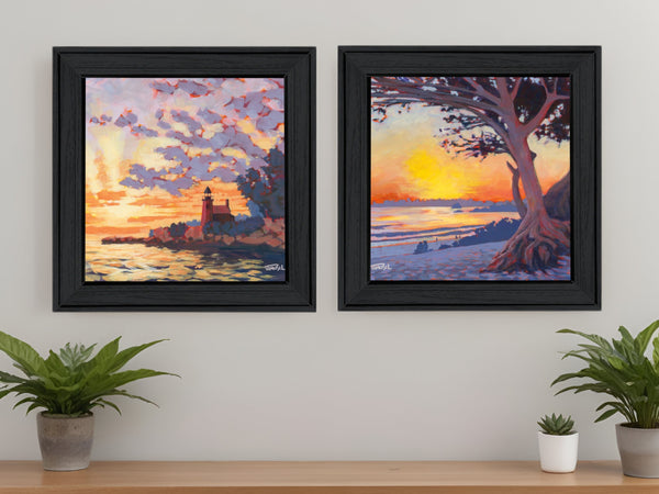 Homeroots Set Of Two Carmel Beach And Lighthouse 2 Black Framed Print Wall Art  Wood Print 408036