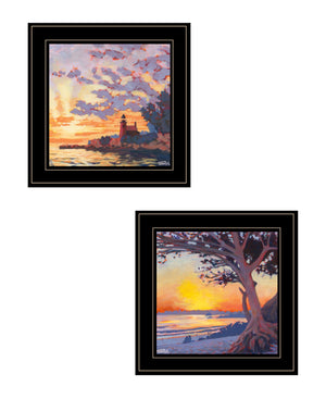 Homeroots Set Of Two Carmel Beach And Lighthouse Black Framed Print Wall Art Black And Gold Wood Print 408037