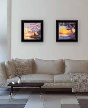 Homeroots Set Of Two Carmel Beach And Lighthouse Black Framed Print Wall Art Black And Gold Wood Print 408037
