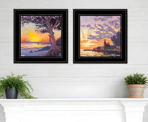 Homeroots Set Of Two Carmel Beach And Lighthouse Black Framed Print Wall Art Black And Gold Wood Print 408037