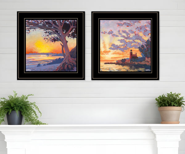 Homeroots Set Of Two Carmel Beach And Lighthouse Black Framed Print Wall Art Black And Gold Wood Print 408037