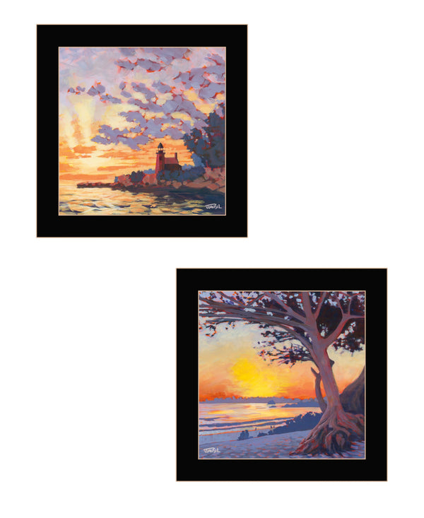 Homeroots Set Of Two Carmel Beach And Lighthouse 4 Black Framed Print Wall Art Black Wood Print 408038