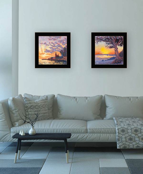 Homeroots Set Of Two Carmel Beach And Lighthouse 4 Black Framed Print Wall Art Black Wood Print 408038