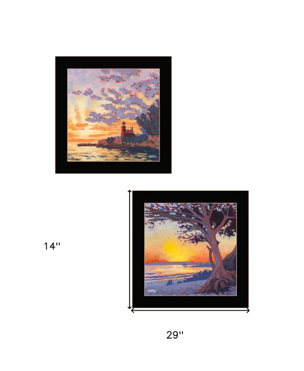 Homeroots Set Of Two Carmel Beach And Lighthouse 4 Black Framed Print Wall Art Black Wood Print 408038
