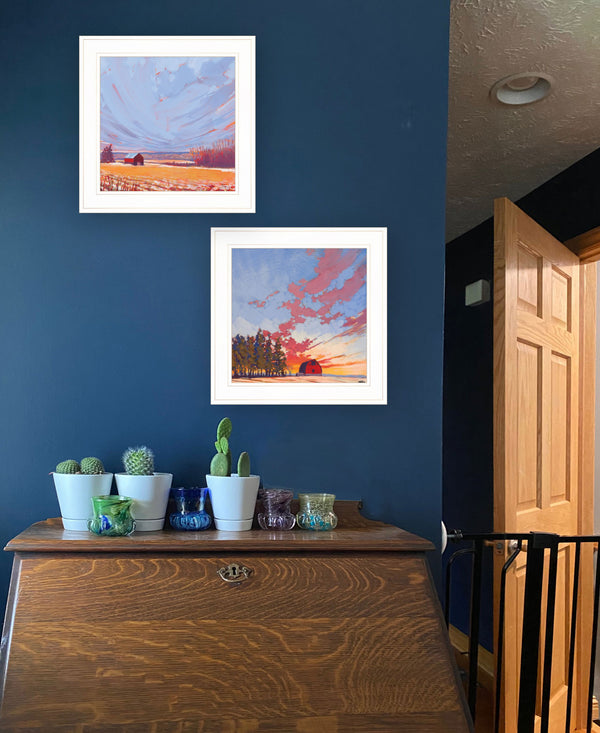 Homeroots Set Of Two Scenic Landscapes With Barns 1 White Framed Print Wall Art  Wood Print 408039