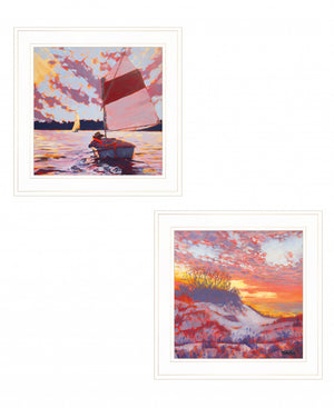 Homeroots Set Of Two Jones Beach And Sailboat 2 White Framed Print Wall Art White And Gold Wood Print 408042