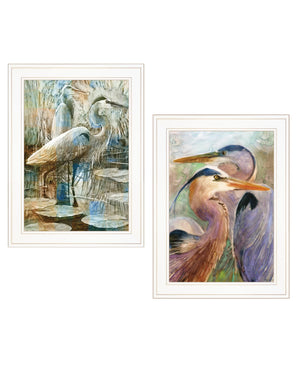 Homeroots Set Of Two Blue Heron Duet White Framed Print Wall Art White Wood Print 408043