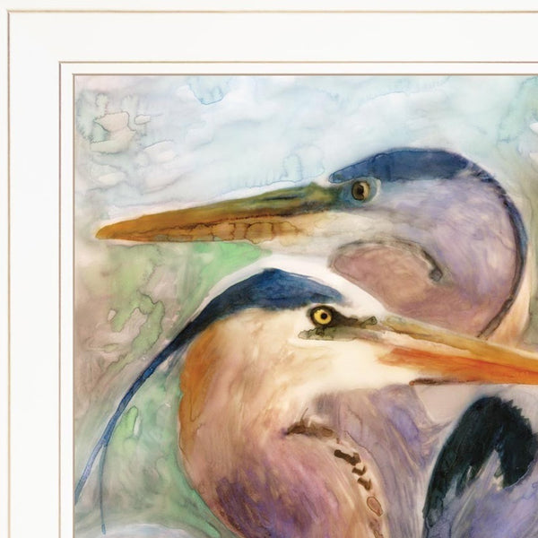 Homeroots Set Of Two Blue Heron Duet White Framed Print Wall Art White Wood Print 408043