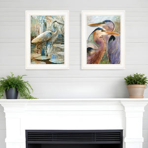 Homeroots Set Of Two Blue Heron Duet White Framed Print Wall Art White Wood Print 408043