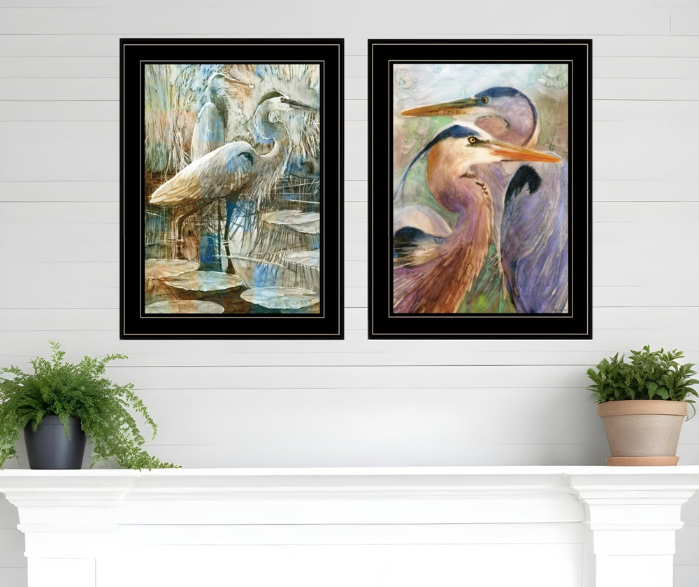 HomeRoots Set of Two Blue Heron Duet Framed Wall Art – Stylish Rustic Prints for Modern Home Décor Upgrade 408044