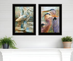 Homeroots Set Of Two Blue Heron Duet Black Framed Print Wall Art  Wood Print 408044