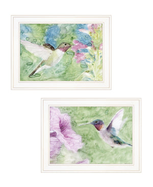 Homeroots Set Of Two Humming Bird 1 And 2 White Framed Print Wall Art  Wood Print 408045