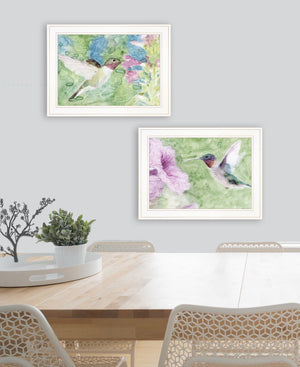 Homeroots Set Of Two Humming Bird 1 And 2 White Framed Print Wall Art  Wood Print 408045