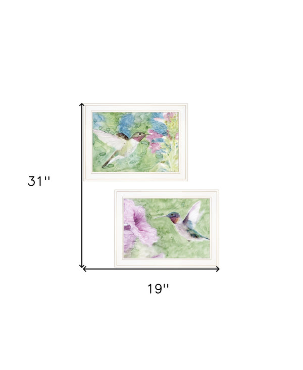 Homeroots Set Of Two Humming Bird 1 And 2 White Framed Print Wall Art  Wood Print 408045