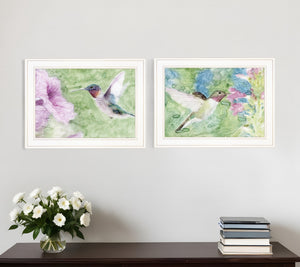 Homeroots Set Of Two Humming Bird 1 And 2 White Framed Print Wall Art  Wood Print 408045