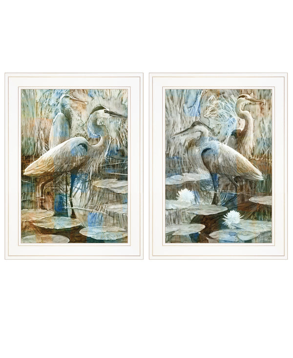 Homeroots Set Of Two Marsh Herons I And Sea Ii White Framed Print Wall Art  Wood Print 408046