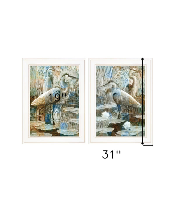 Homeroots Set Of Two Marsh Herons I And Sea Ii White Framed Print Wall Art  Wood Print 408046
