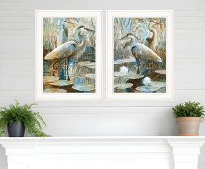 Homeroots Set Of Two Marsh Herons I And Sea Ii White Framed Print Wall Art  Wood Print 408046