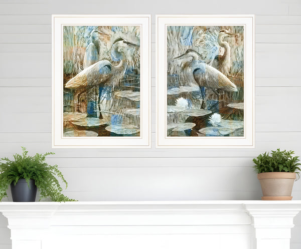 Homeroots Set Of Two Marsh Herons I And Sea Ii White Framed Print Wall Art  Wood Print 408046