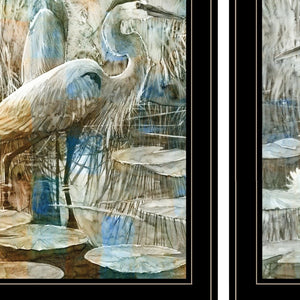 HomeRoots Set of Two Coastal Marsh Herons I & Sea II Framed Wall Art for Modern Farmhouse Decor Black and Gold 408047