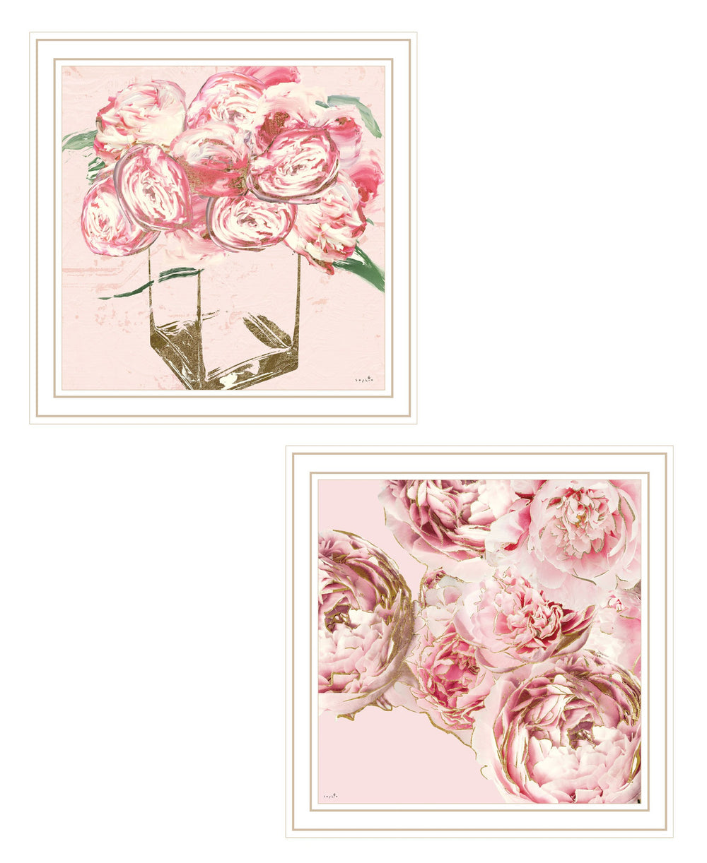 Homeroots Set Of Two The Peonies 2 White Framed Print Wall Art  Wood Print 408049