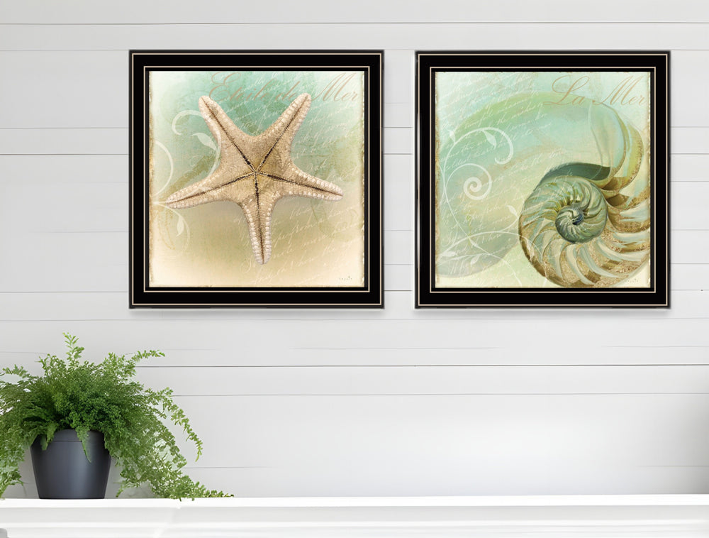 Homeroots Set Of Two The Sea I And Sea Ii 1 Black Framed Print Wall Art  Wood Print 408050