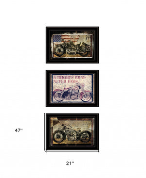 Homeroots Set Of Three Classical Motorcycle 2 Black Framed Print Wall Art Black And Gold Wood Print 408056