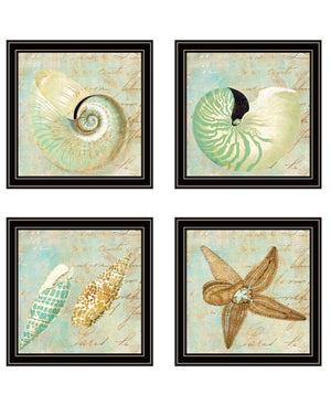 Homeroots Set Of Four Ocean 1 Black Framed Print Wall Art Black And Gold Wood Print 408057