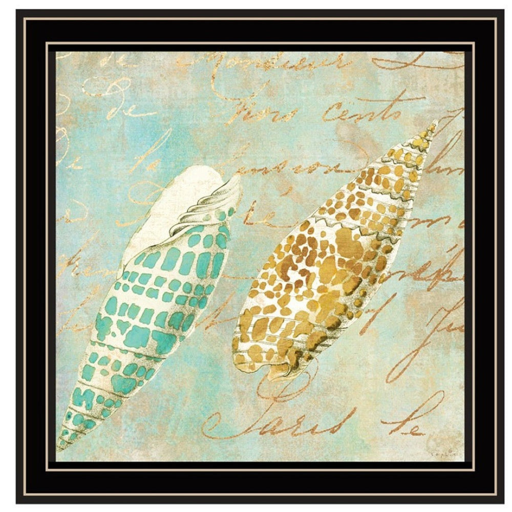 HomeRoots Set of Four Coastal-Inspired Framed Ocean Prints for a Modern Farmhouse Gallery Wall Décor Black and Gold 408057