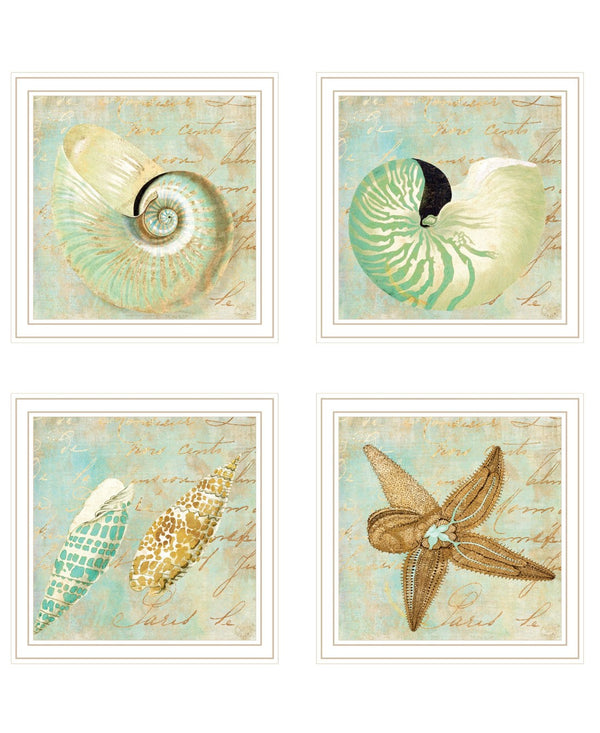 HomeRoots Set of Four Ocean Prints - White Framed Coastal Wall Art for Modern Farmhouse Decor, 29" x 29" 408058