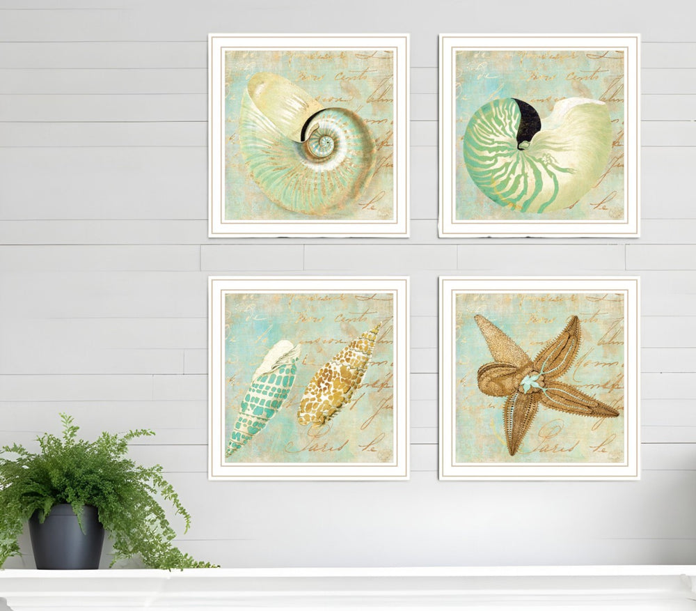 HomeRoots Set of Four Ocean Prints - White Framed Coastal Wall Art for Modern Farmhouse Decor, 29" x 29" 408058