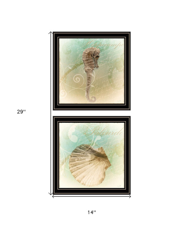 Homeroots Set Of Two The Sea Iii And Sea Iv 1 Black Framed Print Wall Art Black And Gold Wood Print 408059