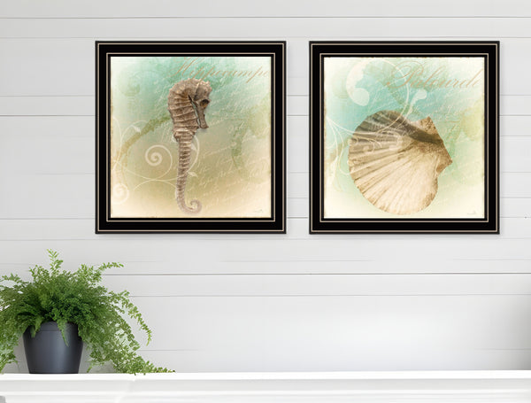 Homeroots Set Of Two The Sea Iii And Sea Iv 1 Black Framed Print Wall Art Black And Gold Wood Print 408059