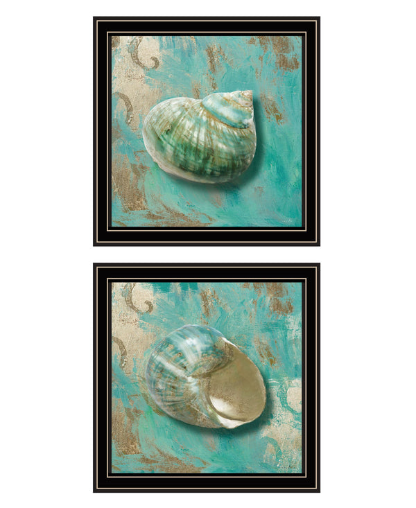 Homeroots Set Of Two Azurica I And Sea Ii 1 Black Framed Print Wall Art Black And Gold Wood Print 408061