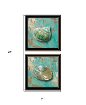 Homeroots Set Of Two Azurica I And Sea Ii 1 Black Framed Print Wall Art Black And Gold Wood Print 408061