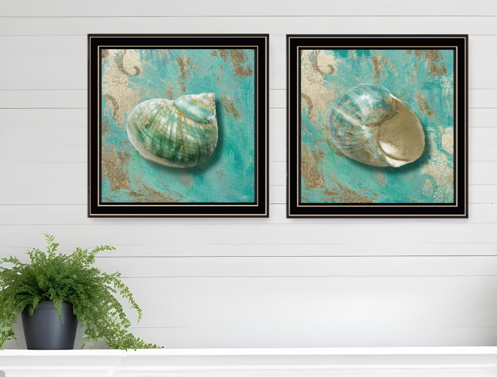 Homeroots Set Of Two Azurica I And Sea Ii 1 Black Framed Print Wall Art Black And Gold Wood Print 408061