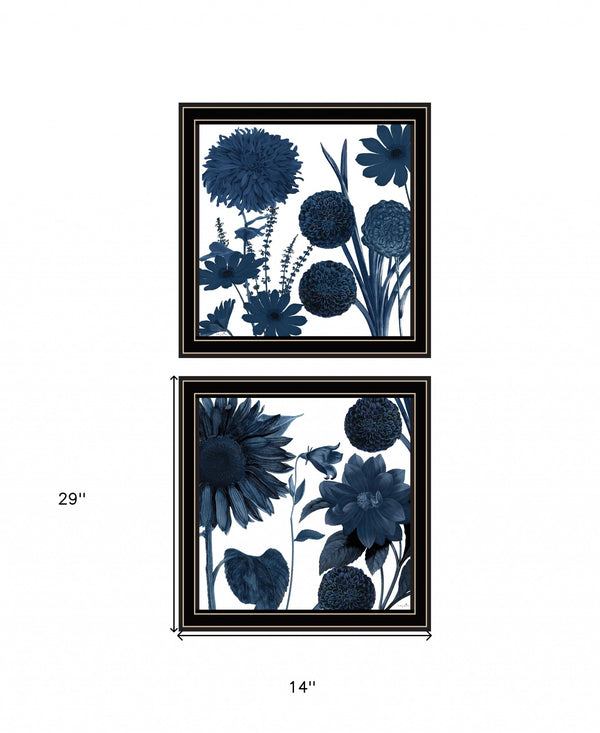 Homeroots Set Of Two Sunflower Blues 1 Black Framed Print Wall Art Black And Gold Wood Print 408063