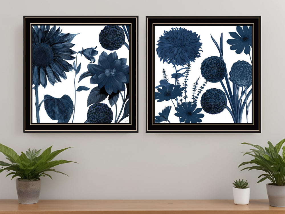 Homeroots Set Of Two Sunflower Blues 1 Black Framed Print Wall Art Black And Gold Wood Print 408063